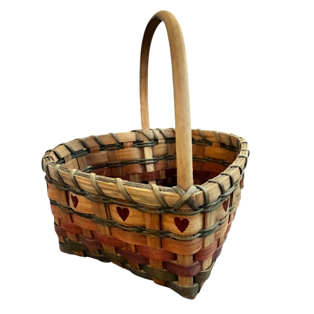 🧺 VINTAGE Multi-Tone Woven‎ Heart Basket 🤎 - Picture 10 of 10